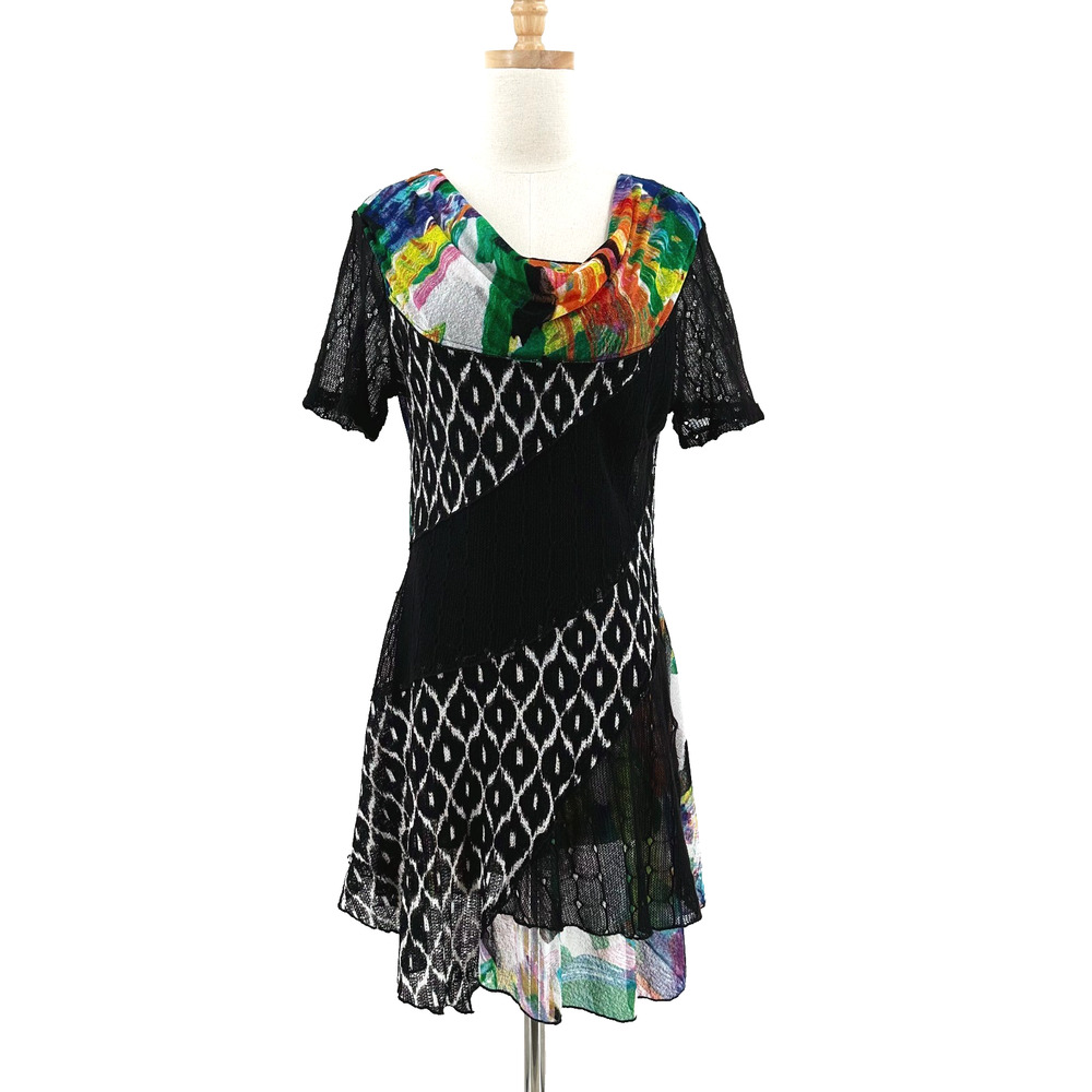 Feratelli‎ Patchwork Mini Dress Medium Artsy Bohemian Lagenlook FairyGrunge Y2K